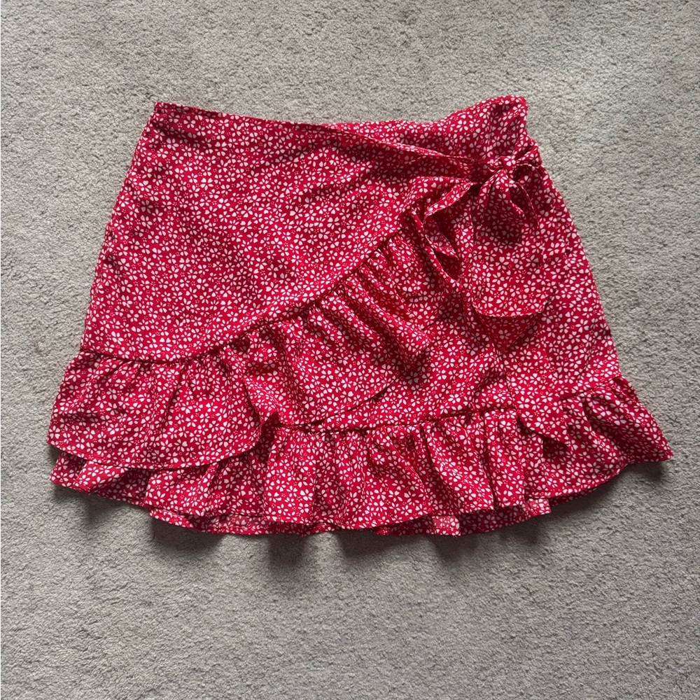 Floral Red Wrap Skirt